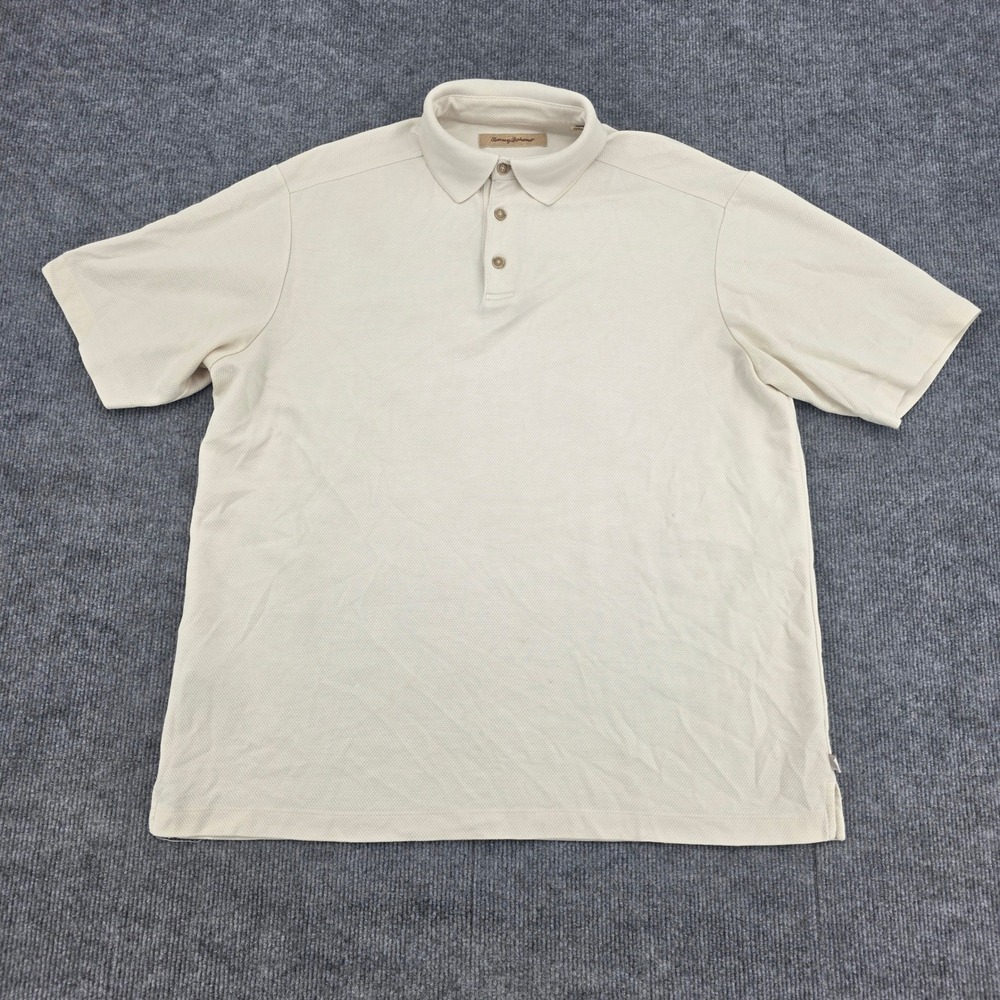 Tommy Bahama Mens Cream Modal Blend Short Sleeve Polo Shirt Size M
